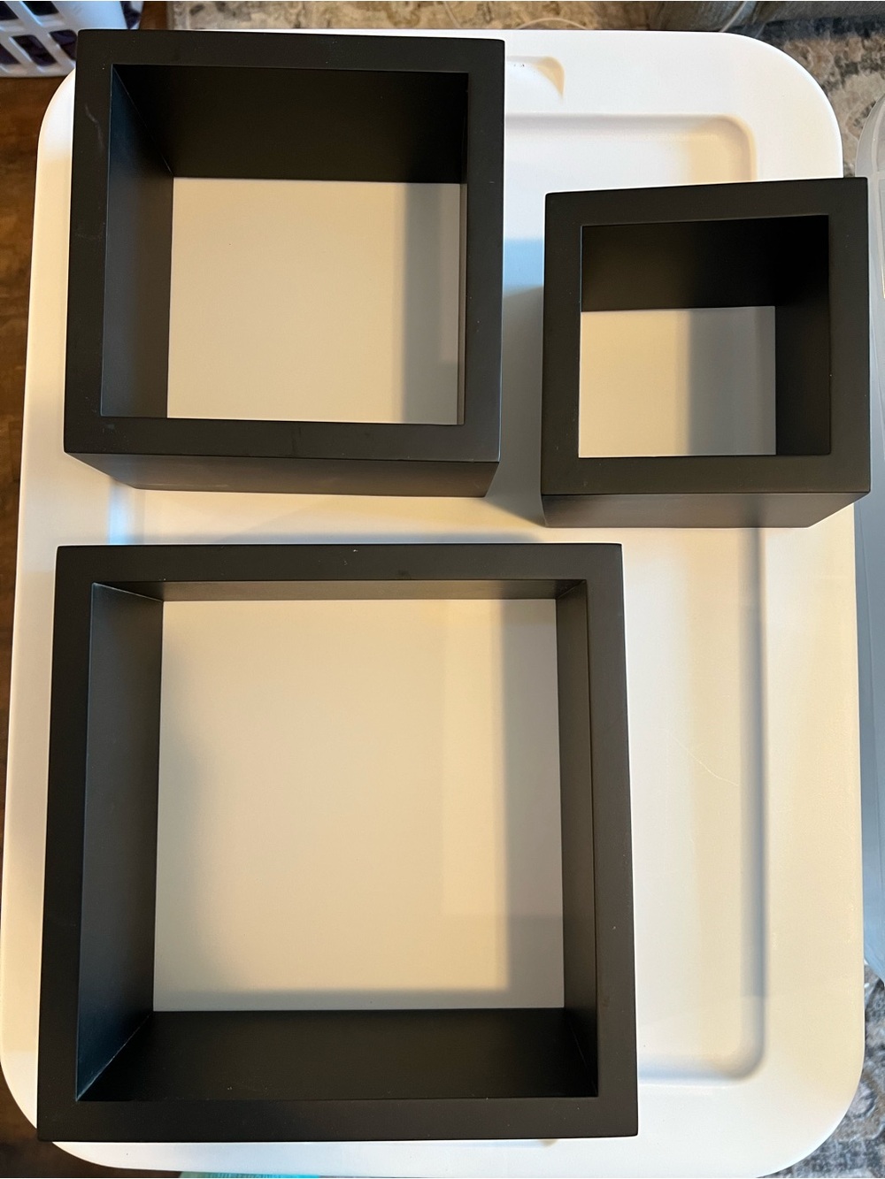 3 Dark Brown Floating Square Wall Shelves - Home Wall Decor